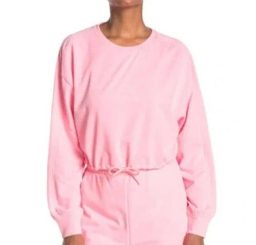 Elodie Womens French Terry Crop Sweatshirt Medium Neon Pink NEW Drawstring Waist